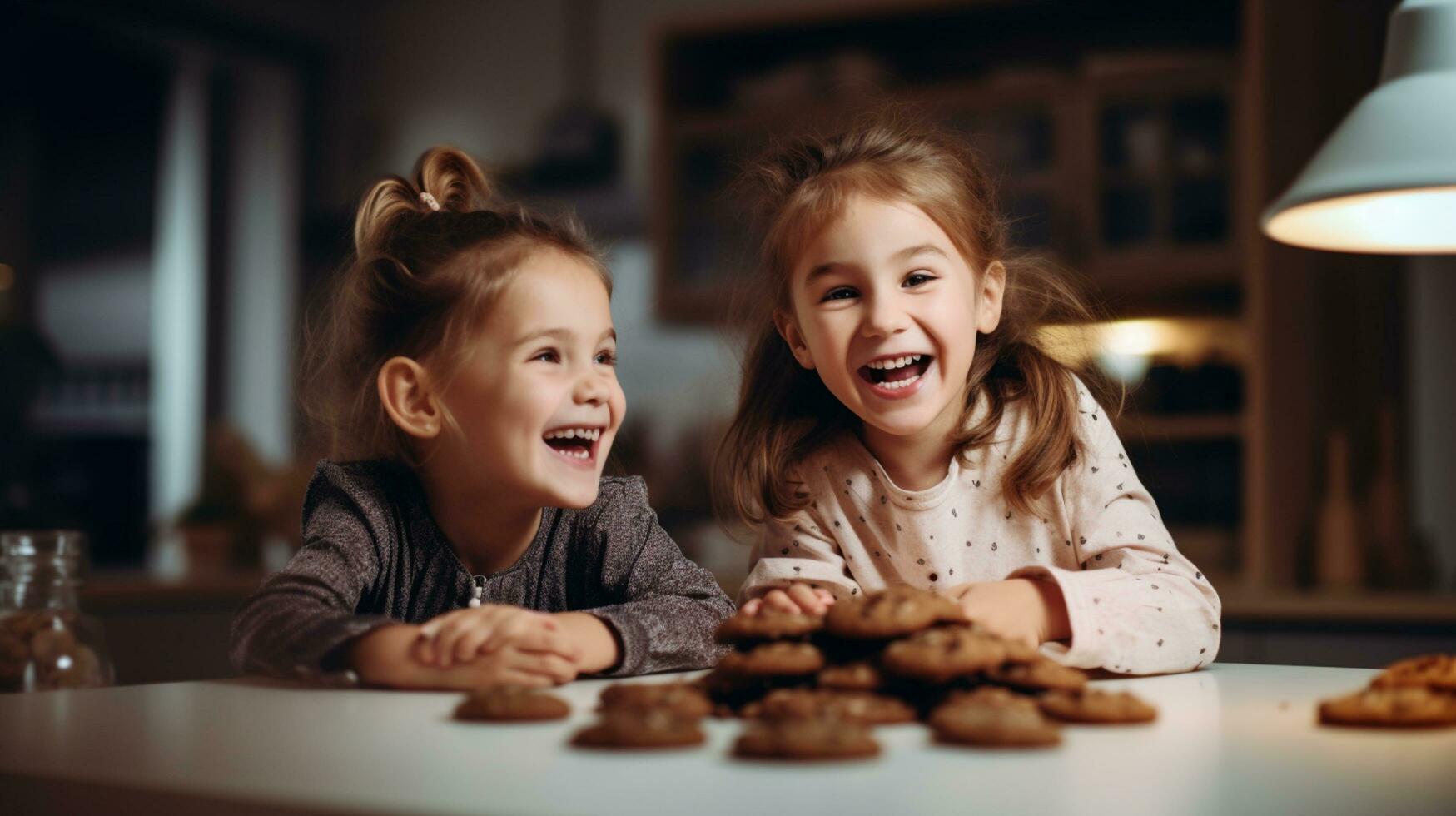 happy family funny kids bake cookies in kitchen.AI Generative photo