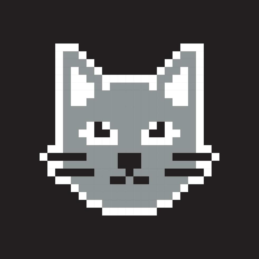 pixel cat head on black background vector
