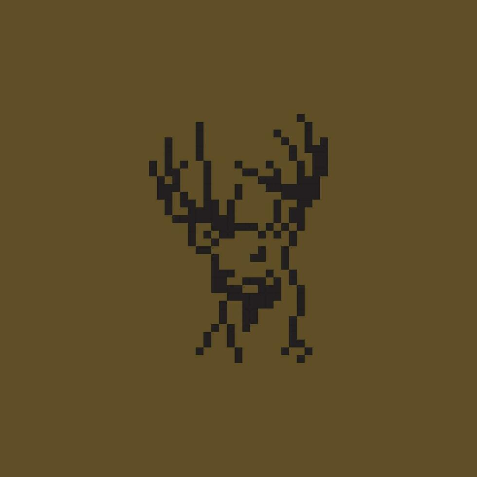 un píxel Arte ciervo cabeza en un marrón antecedentes vector