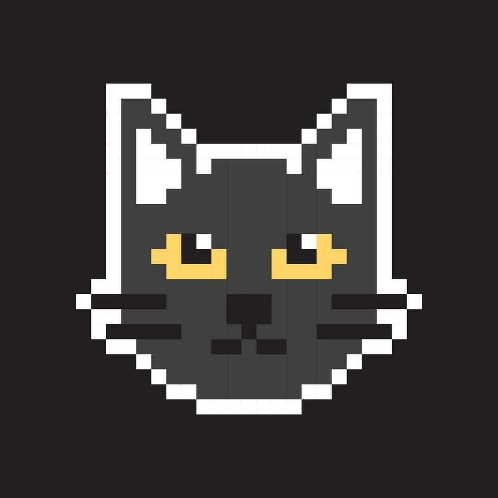 pixel cat head on black background vector