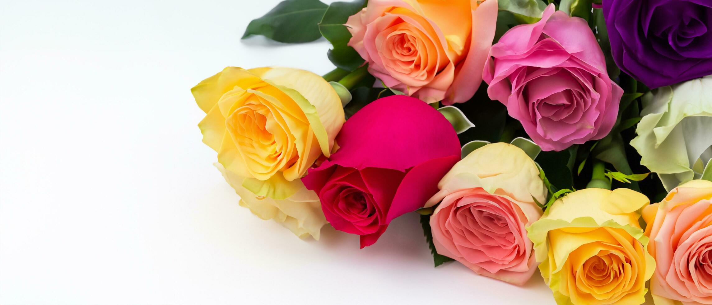 Bouquet of flowers multi colored roses on a white background Flowers representing love photo