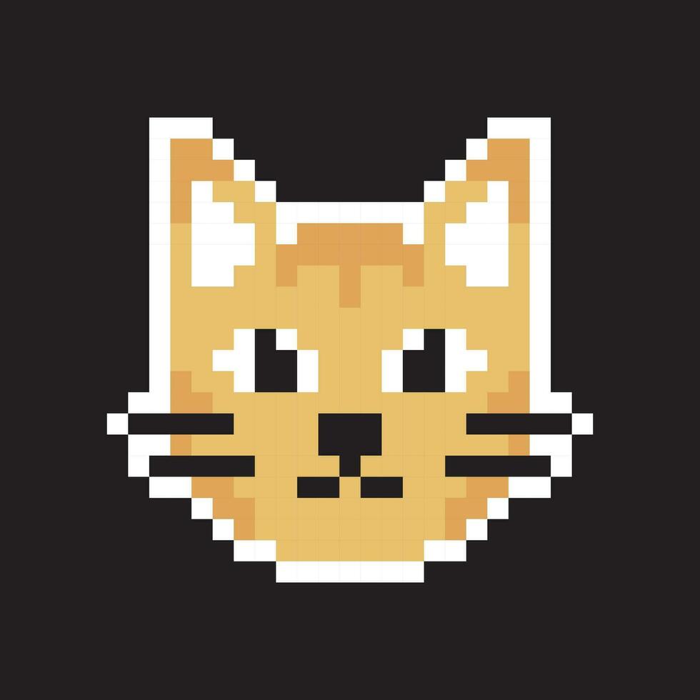 pixel cat head on black background vector
