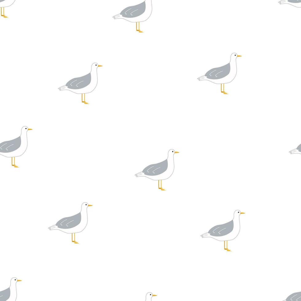 Seamless pattern of cute cartoon seagulls. Background wallpaper for kids with a funny sea birds. vector