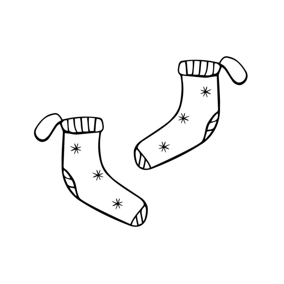 calcetines cálidos de invierno botas de fieltro de lana, ilustración vectorial de dibujos animados de estilo garabato. aislado en blanco vector