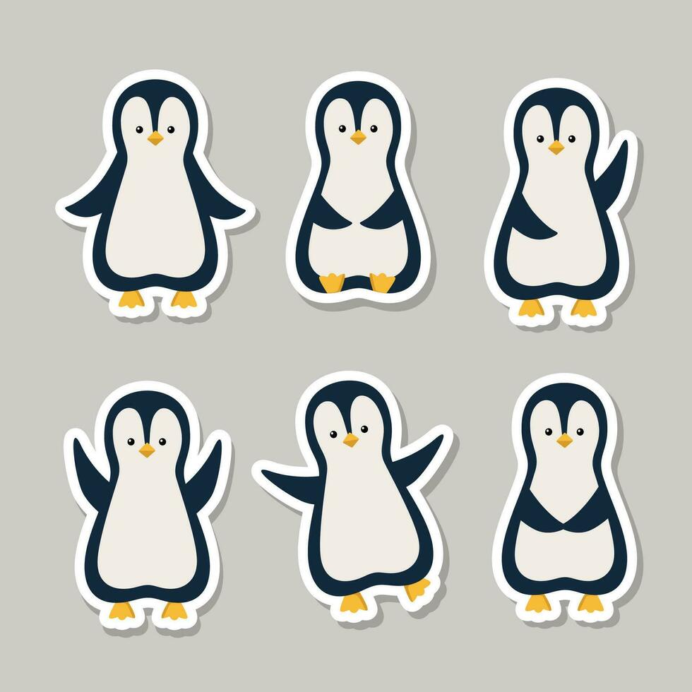 pegatinas colección de dibujos animados pingüino. vector ilustración de ártico linda animales