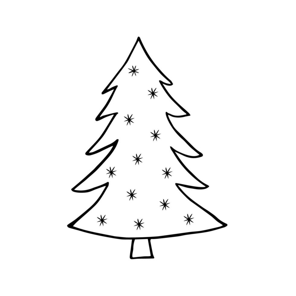 Christmas Tree icon, cartoon vector illustration of doodle style. Isolated on white