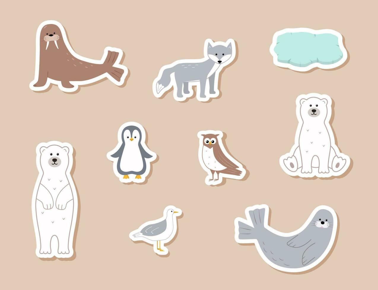 pegatinas linda ártico animales vector ilustración con gracioso polar animales polar oso morsa sello Gaviota escriba búho.