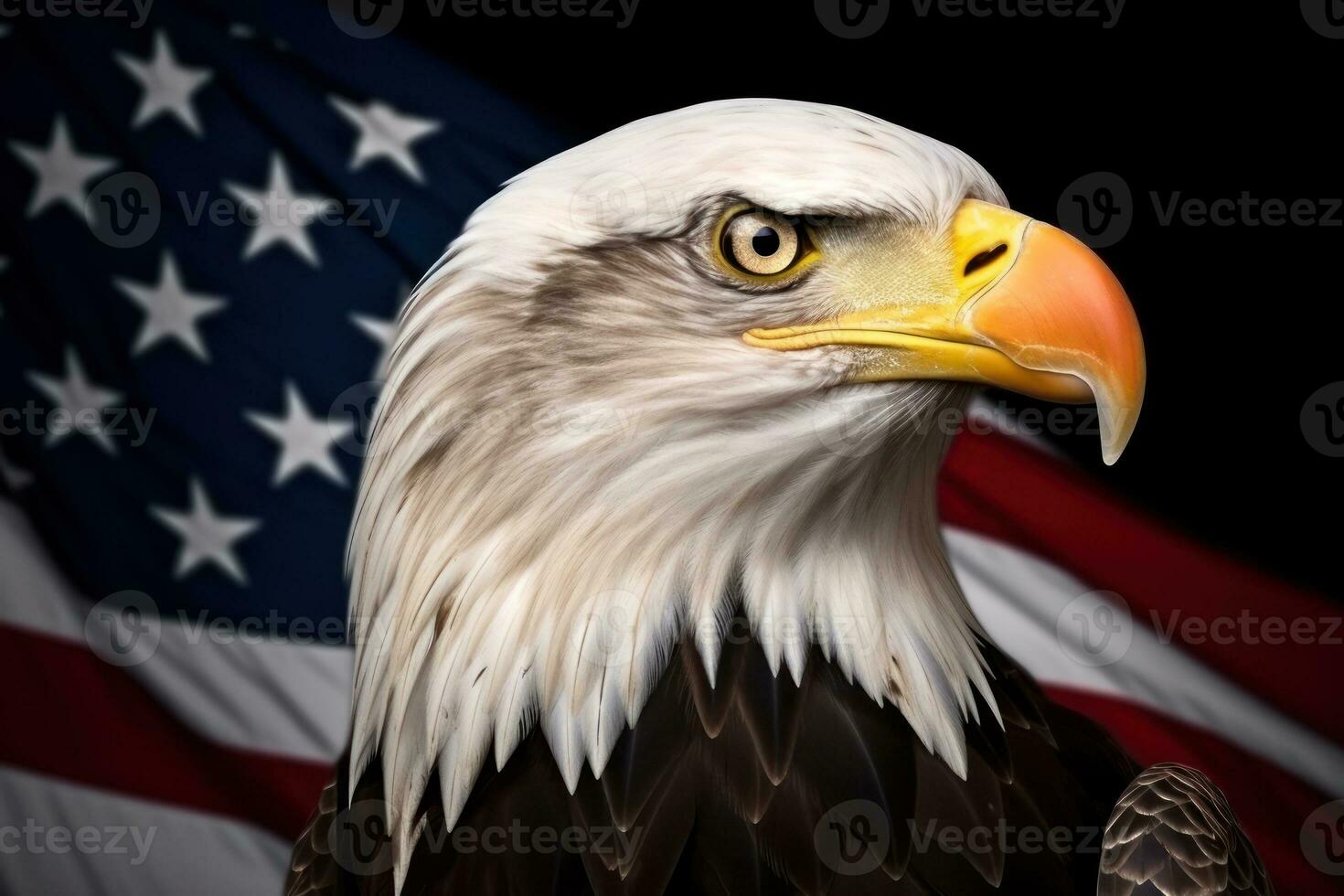 American eagle on the USA flag. Patriotic image. Generative AI photo