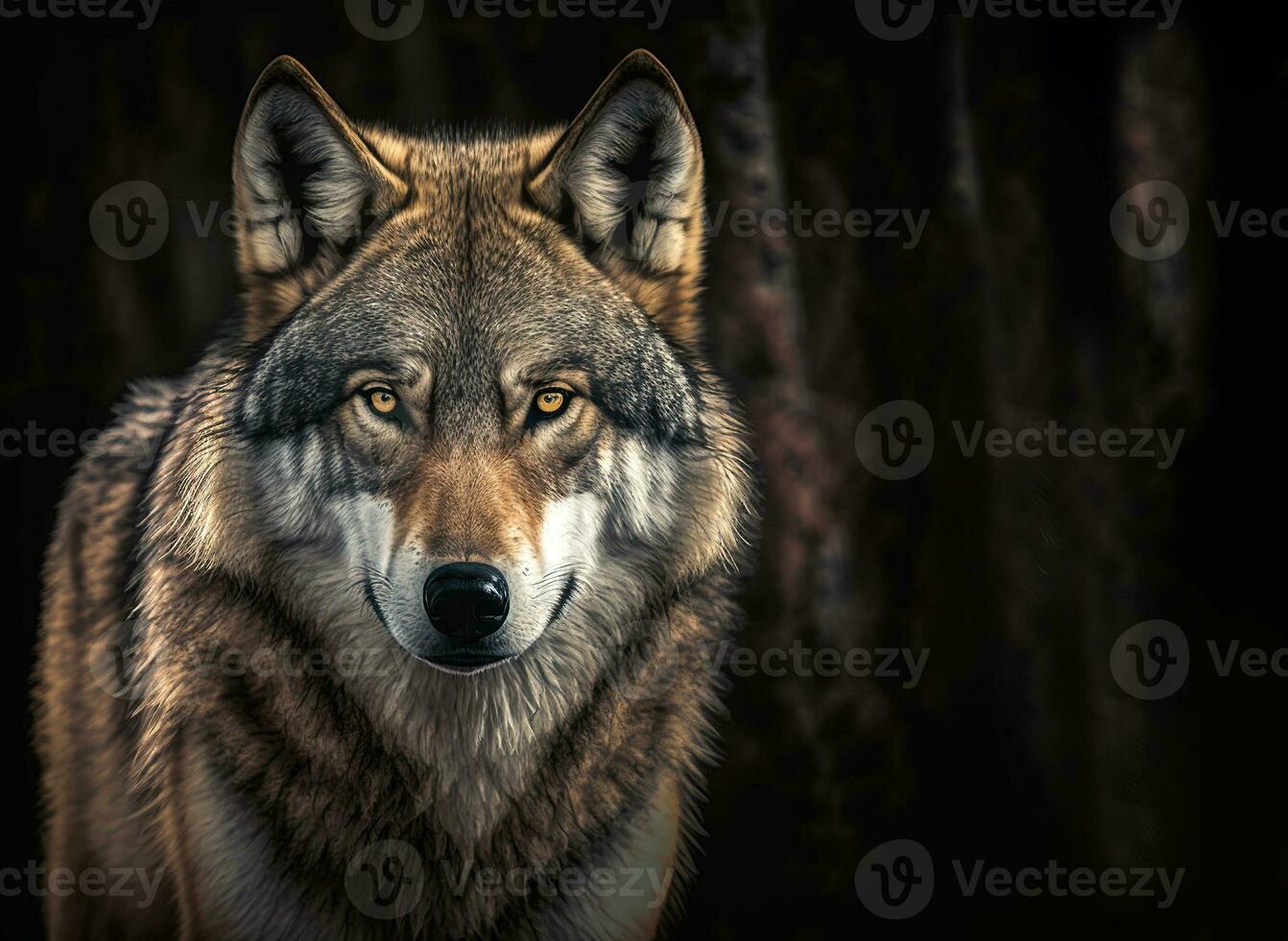 Grey wolf portrait with copy-space, generative AI photo