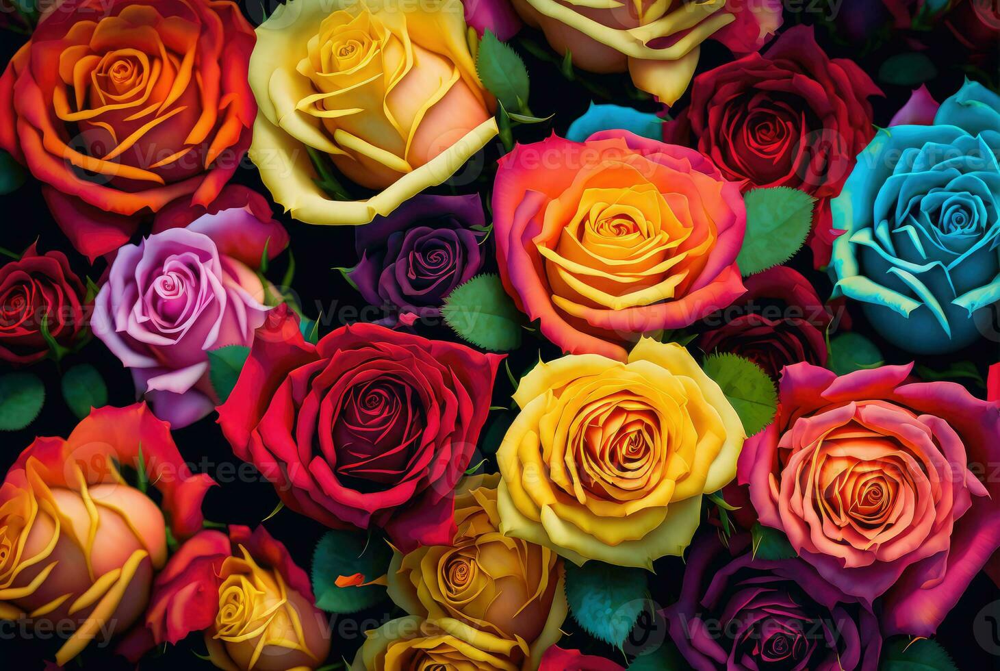 Colorful roses flowers background. Generative AI photo