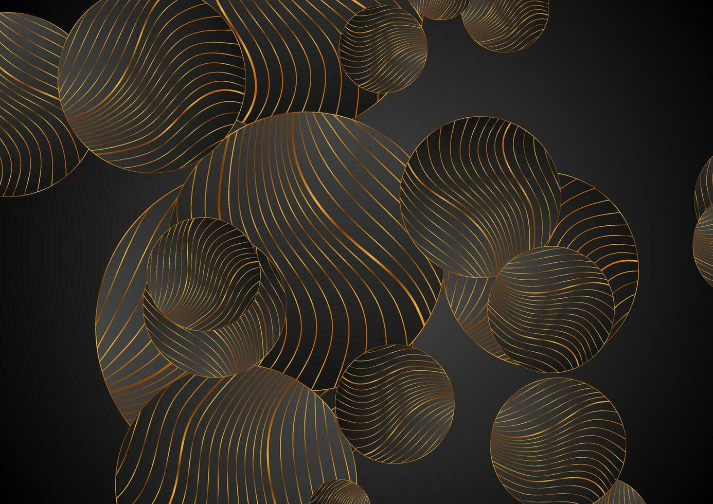 Black abstract background with golden wavy pattern vector