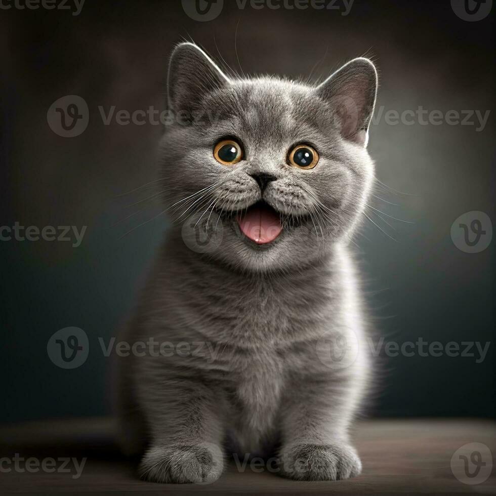 Happy British cat smiling. Young kitten. Generative AI photo