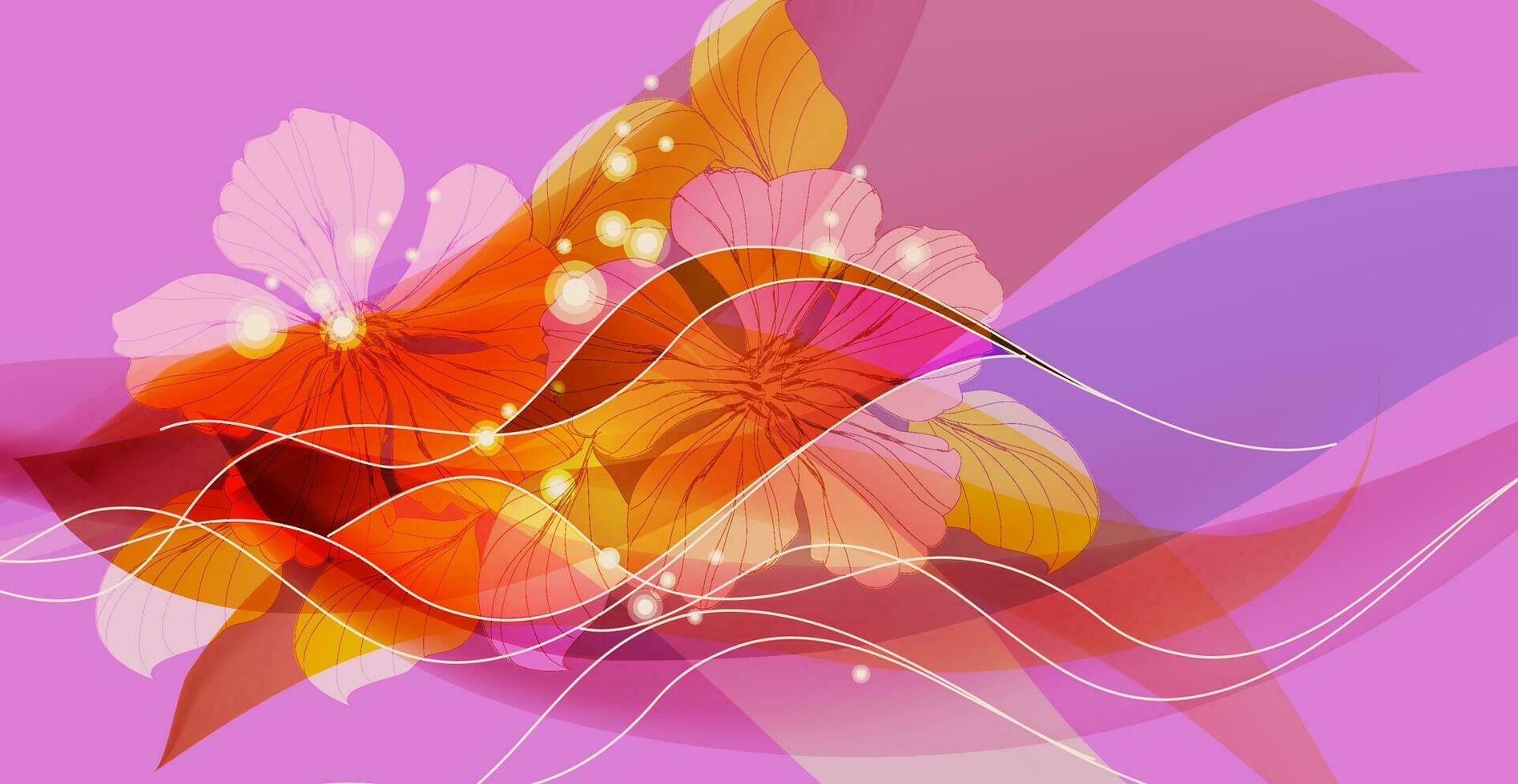 Floral Colorful background with multicolored dynamic lines and flowers. Bright gradient background, template for congratulations, cards, etc. vector