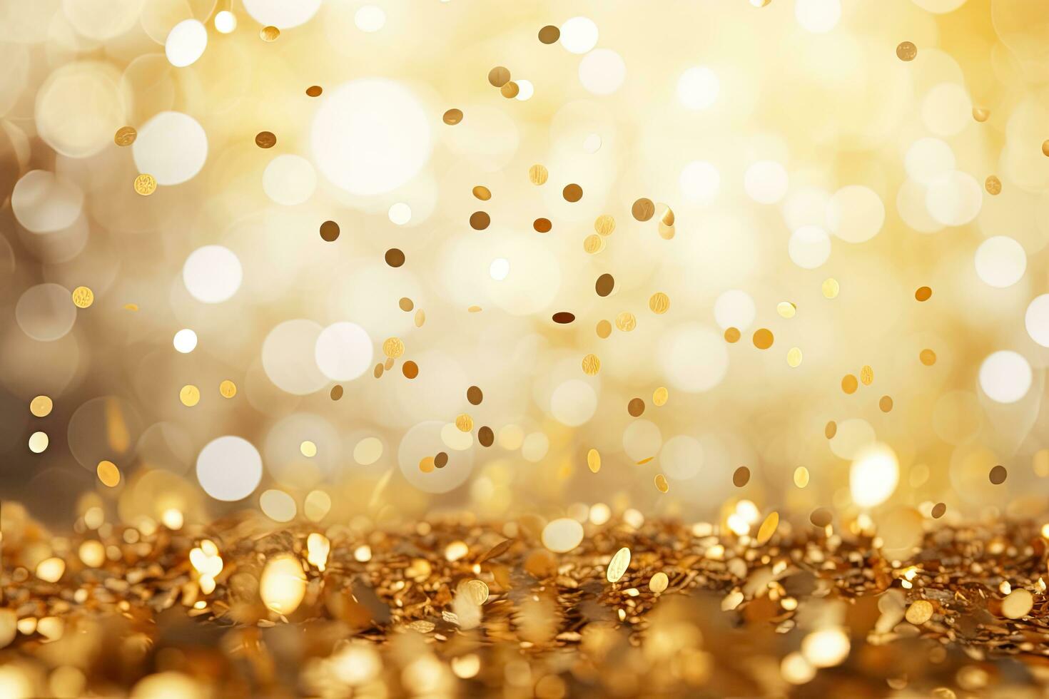 Golden bokeh background. Festive christmas abstract background, Golden confetti on a light background. Festive abstract background with bokeh effect, AI Generated photo