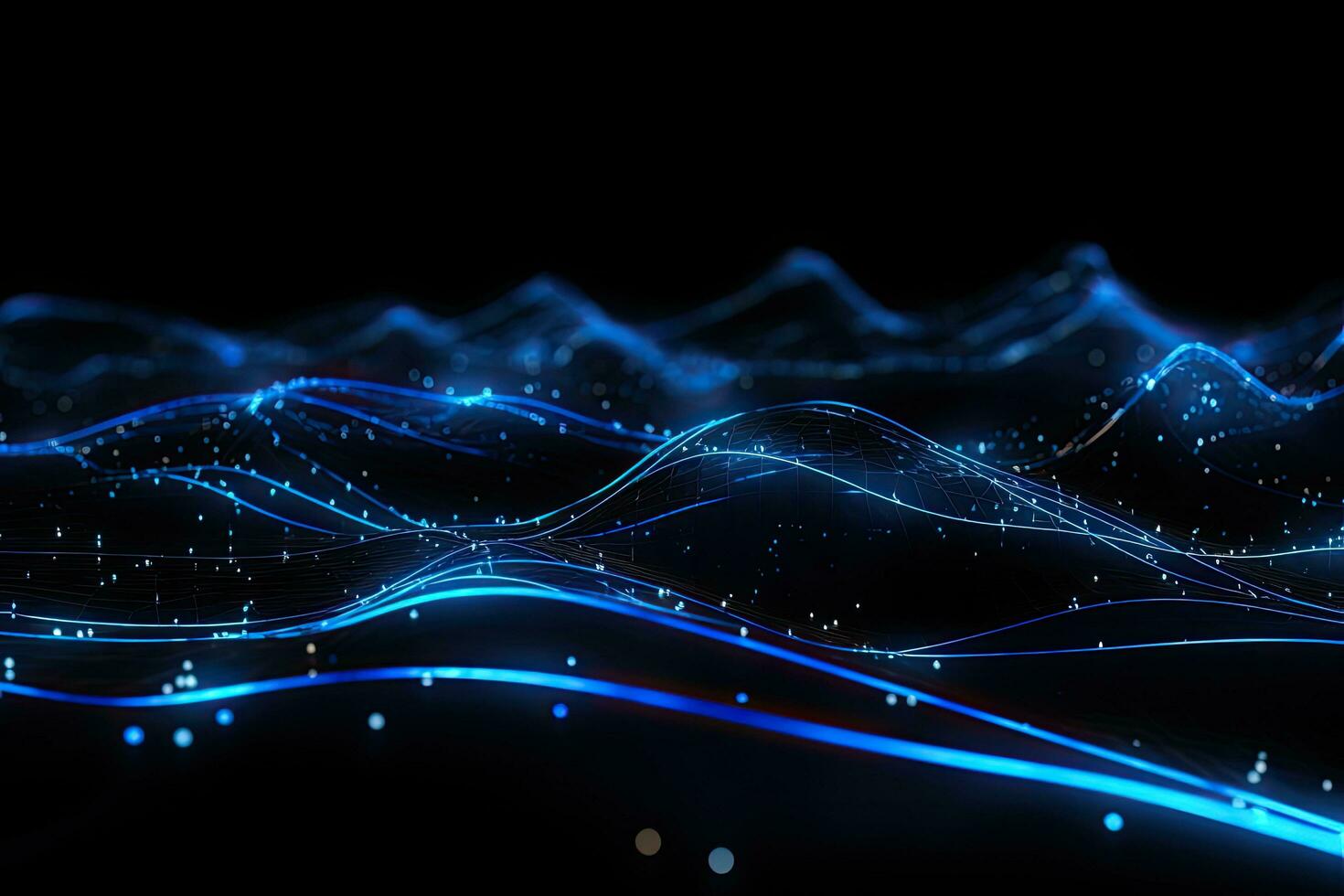 Abstract technology background with glowing lines and particles. 3D illustration, Glowing blue lines and abstract data system on Black background representing complex data flow, AI Generated photo