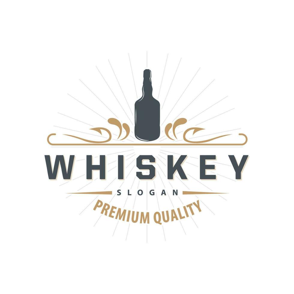 Whiskey Logo, Drink Label Design With Old Retro Vintage Ornament Illustration Premium Template vector