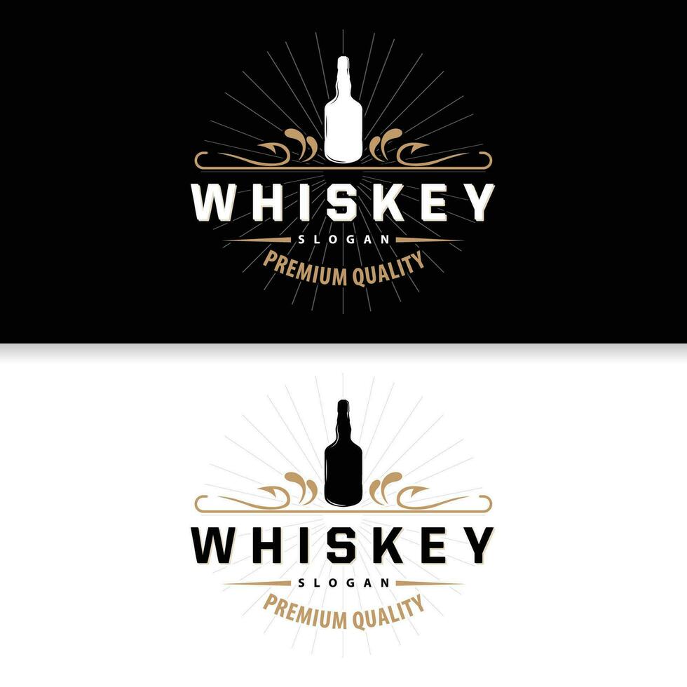 Whiskey Logo, Drink Label Design With Old Retro Vintage Ornament Illustration Premium Template vector