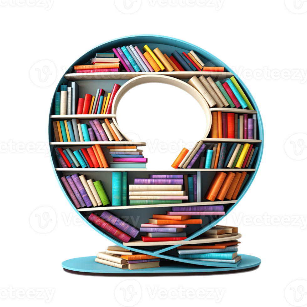 Bookshelf isolated on transparent background. PNG file, cut out. AI Generated