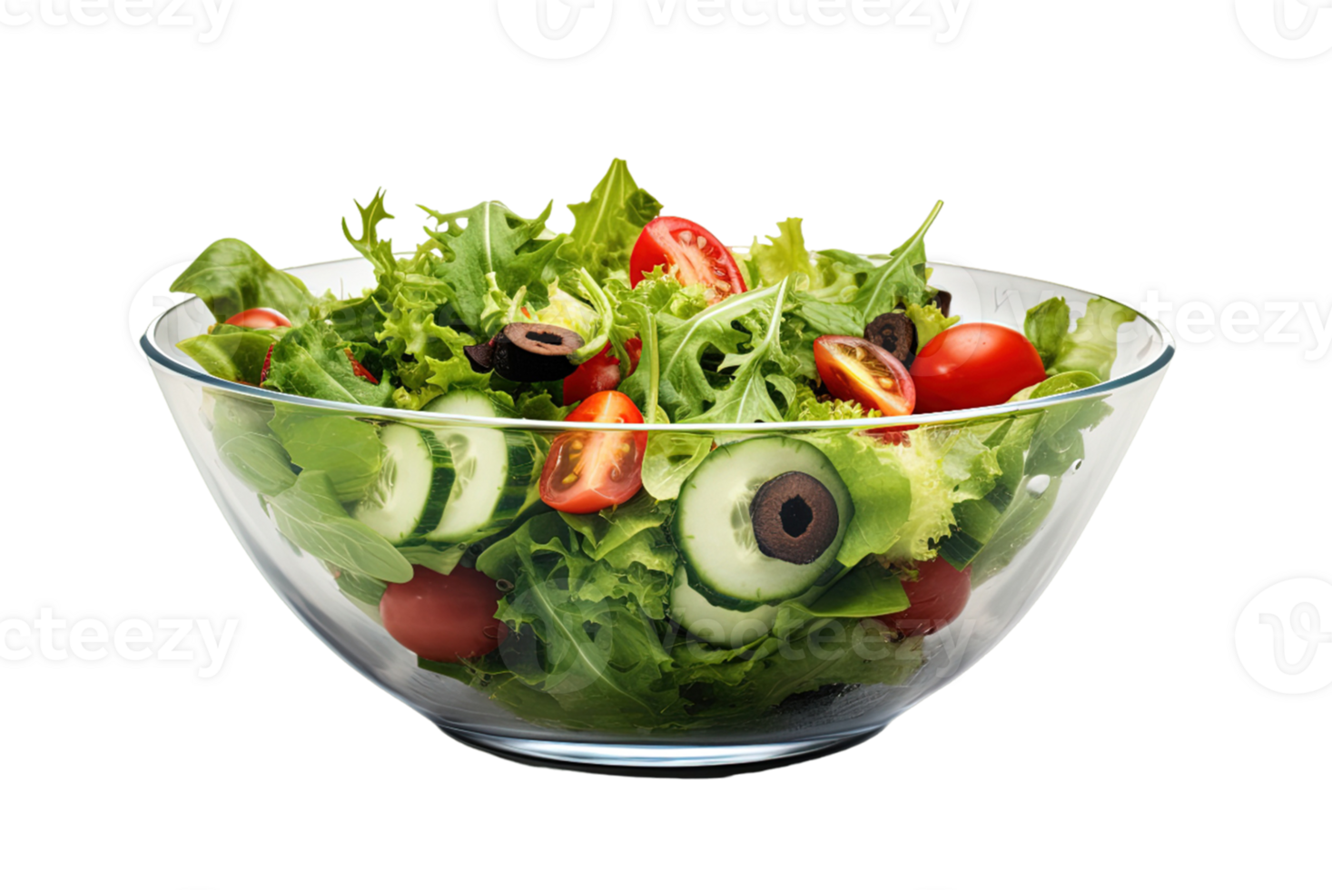 Fresh salad in a bowl isolated on transparent background. PNG file, cut out. AI Generated