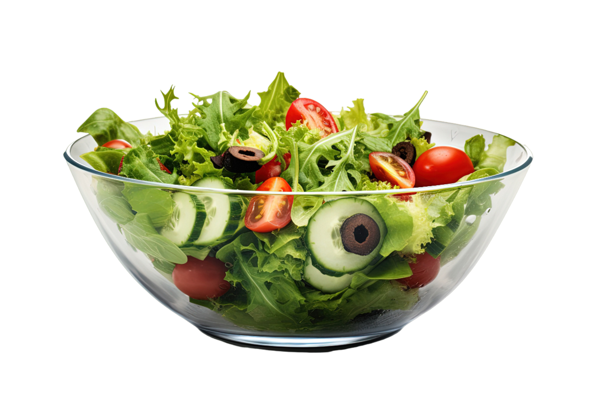 Fresh salad in a bowl isolated on transparent background. PNG file, cut
