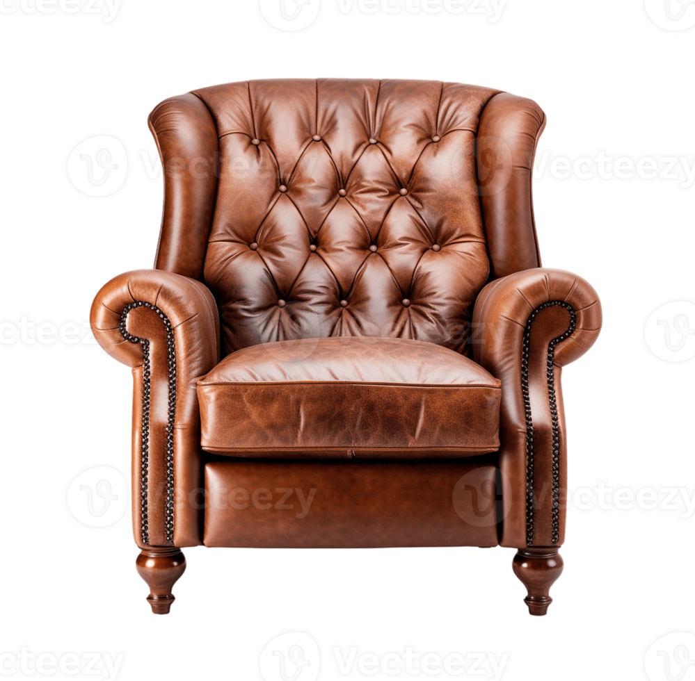 Brown leather chair isolated on transparent background. PNG file, cut out. AI Generated
