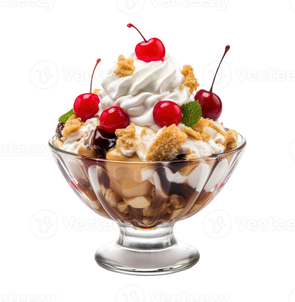 Ice cream sundae isolated on transparent background. PNG file, cut out. AI Generated