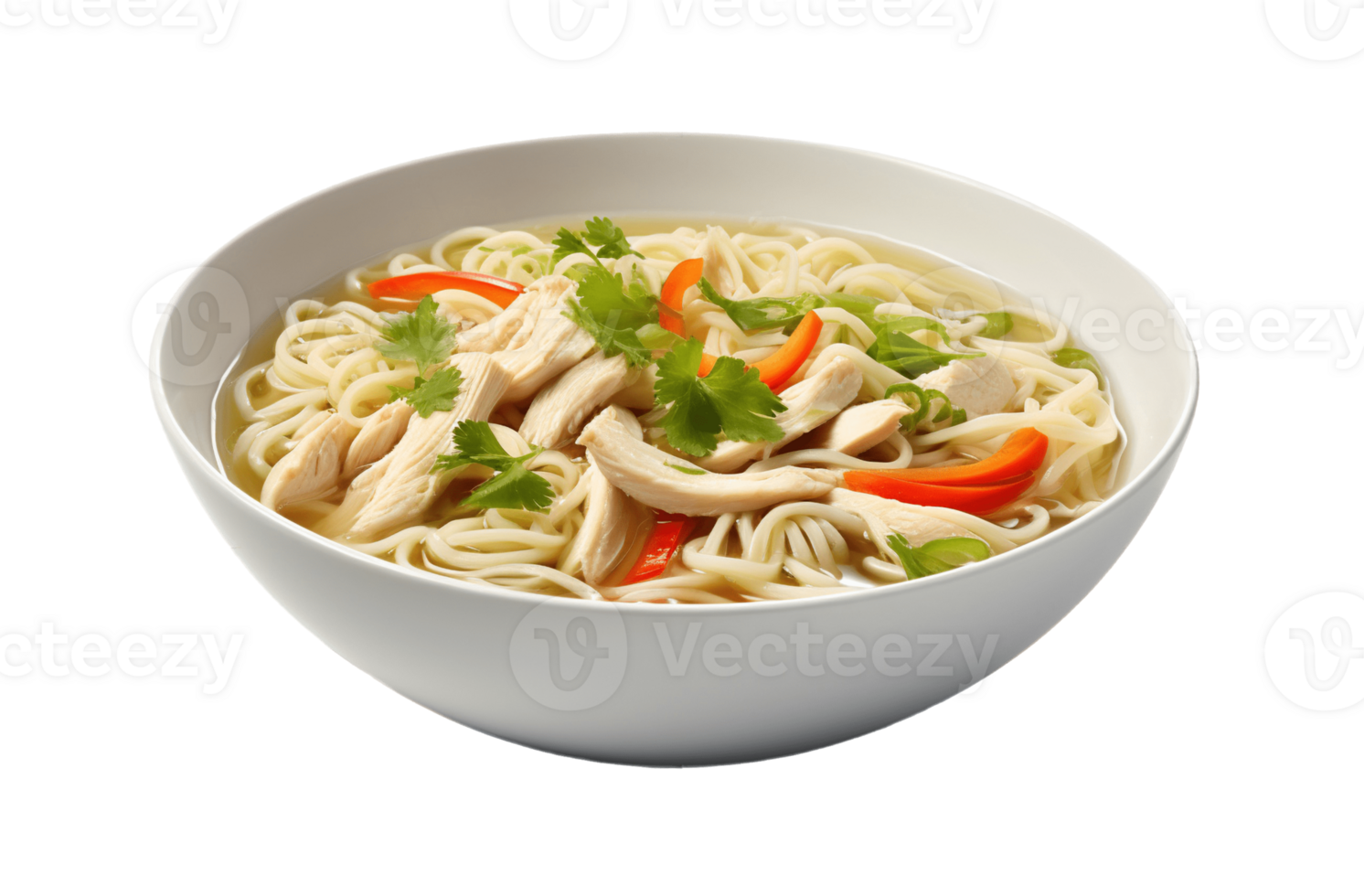 Chicken noodle soup isolated on transparent background. PNG file, cut out. AI Generated