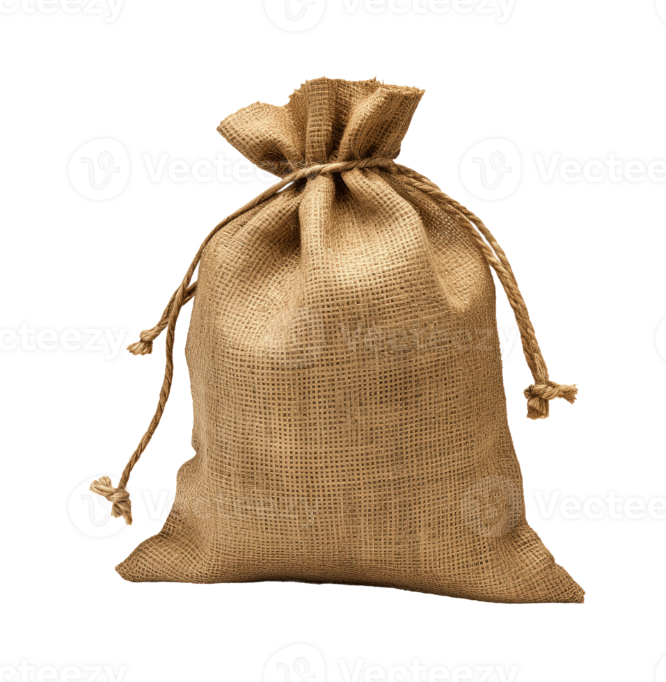 Burlap sack bag isolated on transparent background. PNG file, cut out. AI Generated