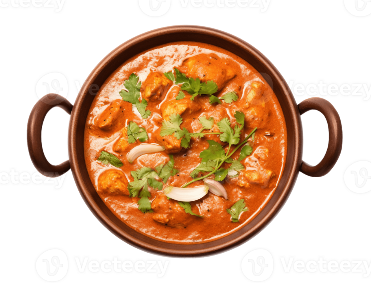 Indian butter chicken curry isolated on transparent background. PNG file, cut out. AI Generated