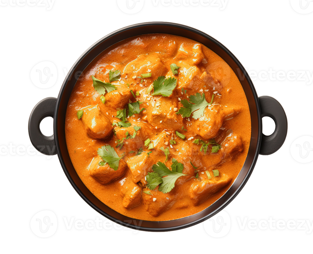 Indian butter chicken curry isolated on transparent background. PNG file, cut out. AI Generated