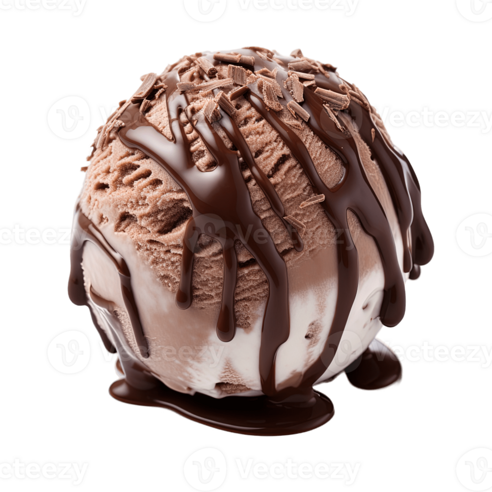 Chocolate ice cream ball isolated on transparent background. PNG file, cut out. AI Generated