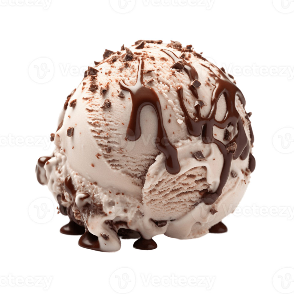Chocolate ice cream ball isolated on transparent background. PNG file, cut out. AI Generated