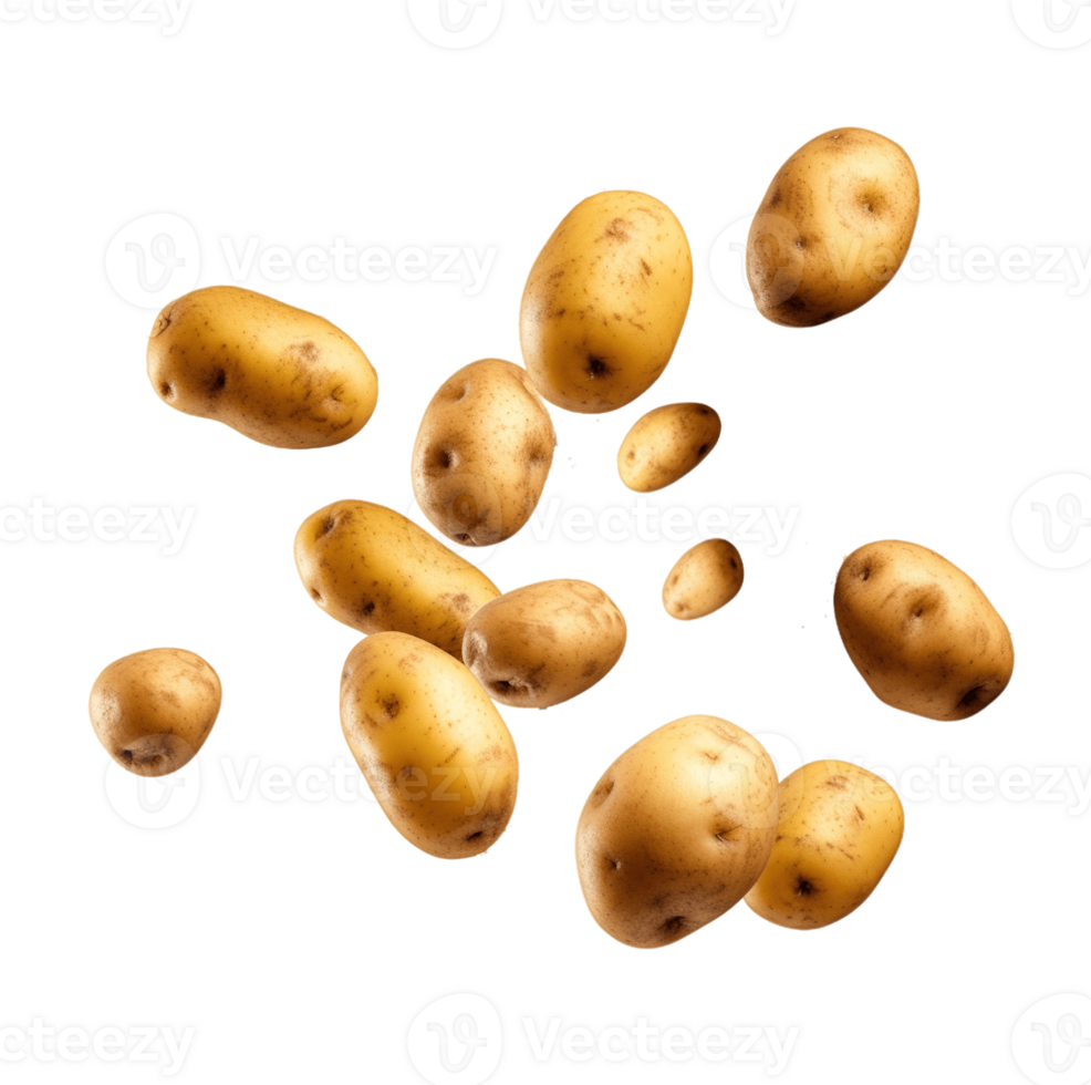 Falling fresh potatoes isolated on transparent background. PNG file, cut out. AI Generated