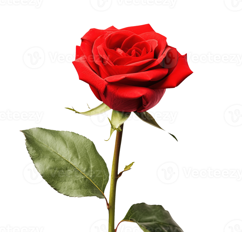 Red rose isolated on transparent background. PNG file, cut out. AI Generated