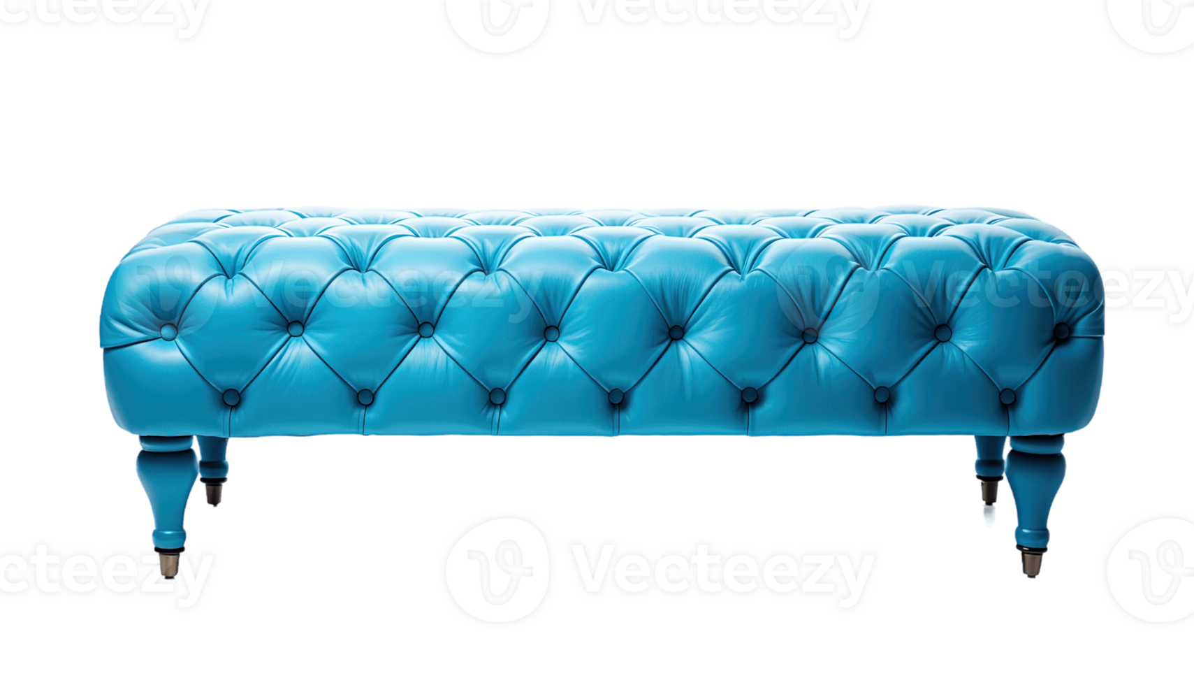Blue tufted ottoman bench isolated on transparent background. PNG file, cut out. AI Generated