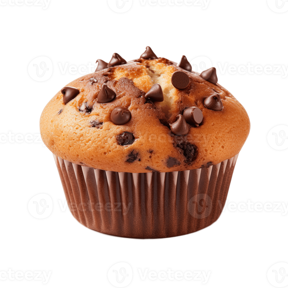 Chocolate muffin cake isolated on transparent background. PNG file, cut out. AI Generated