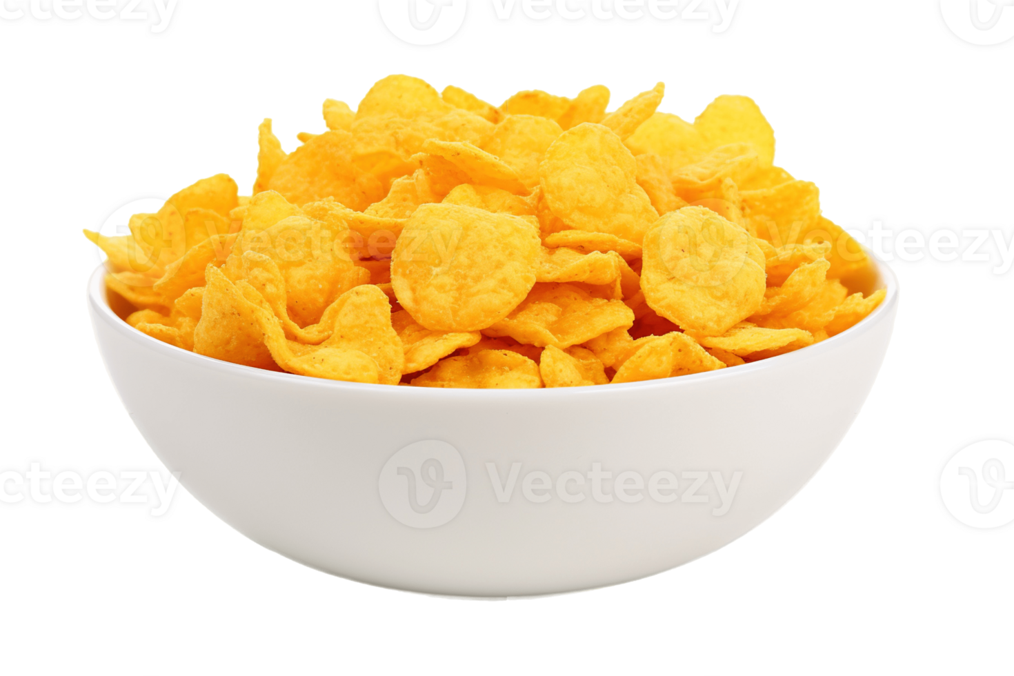 Corn flakes isolated on transparent background. PNG file, cut out. AI Generated