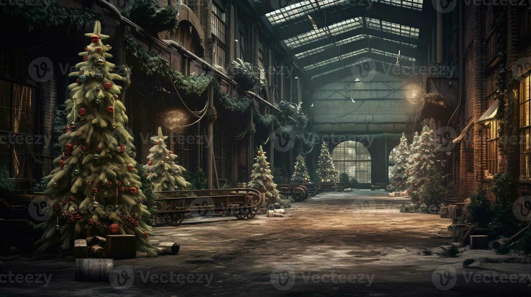 Generative AI, Christmas interior rural background, Santa Claus rustic workshop photo