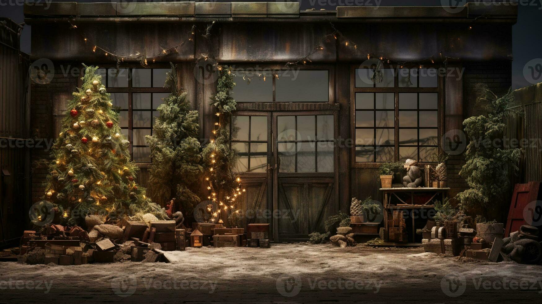 Generative AI, Christmas interior rural background, Santa Claus rustic workshop photo