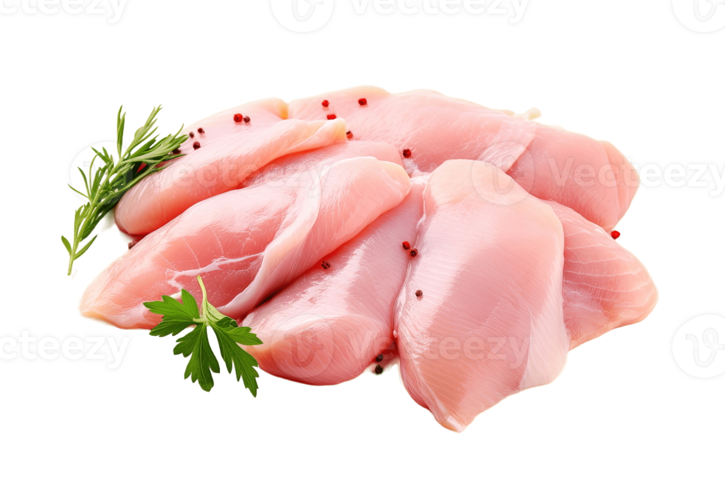 Raw chicken meat isolated on transparent background. PNG file, cut out. AI Generated