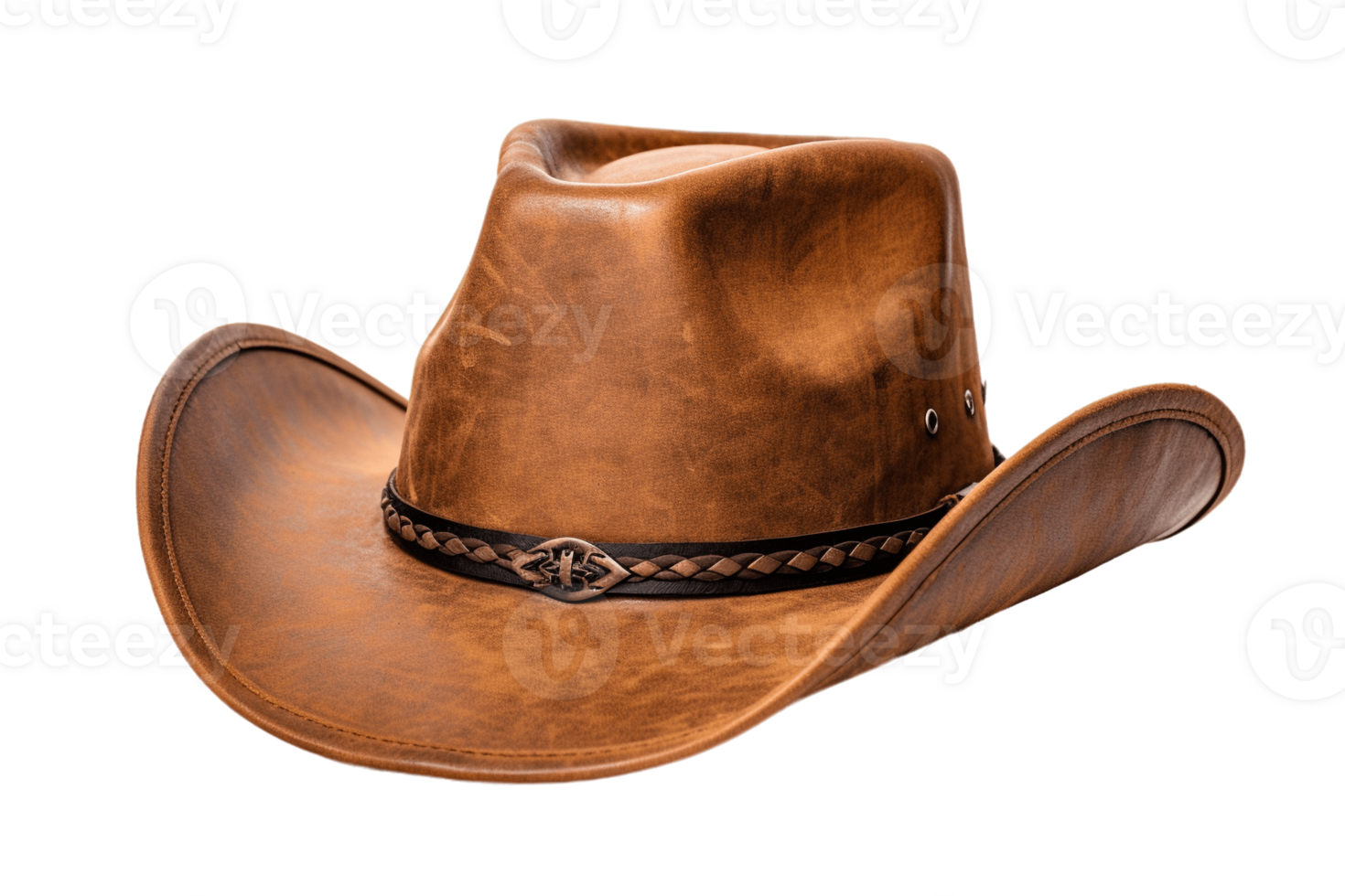 Brown leather cowboy hat isolated on transparent background. PNG file, cut out. AI Generated