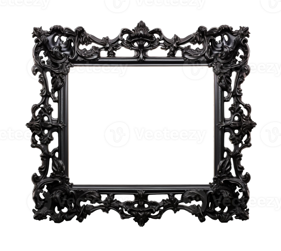 Black baroque frame isolated on transparent background. PNG file, cut out. AI Generated