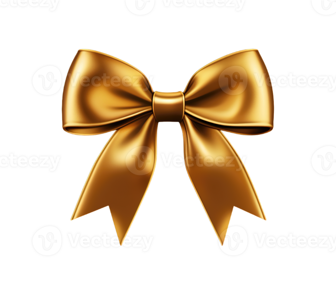 Gold Gift Ribbon Tied In A Bow On White Background Cut Out Top