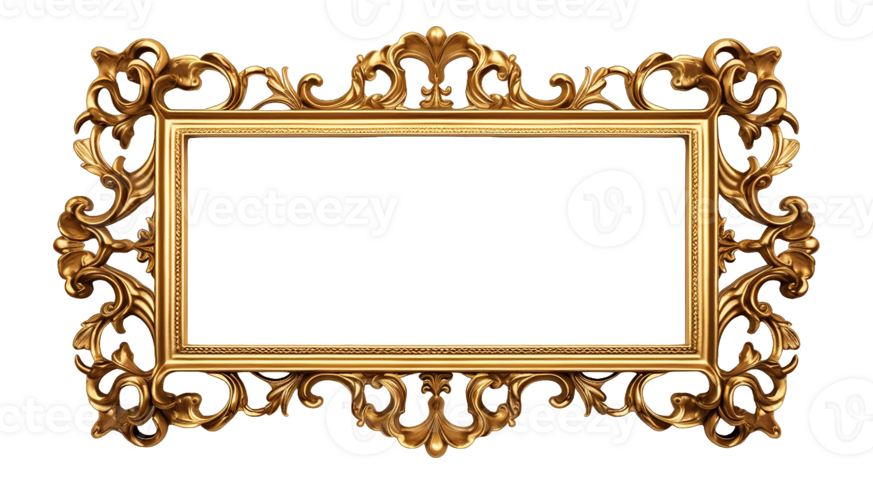 Golden baroque Decorative luxury Photo frame isolated on transparent background. PNG file, cut out. AI Generated