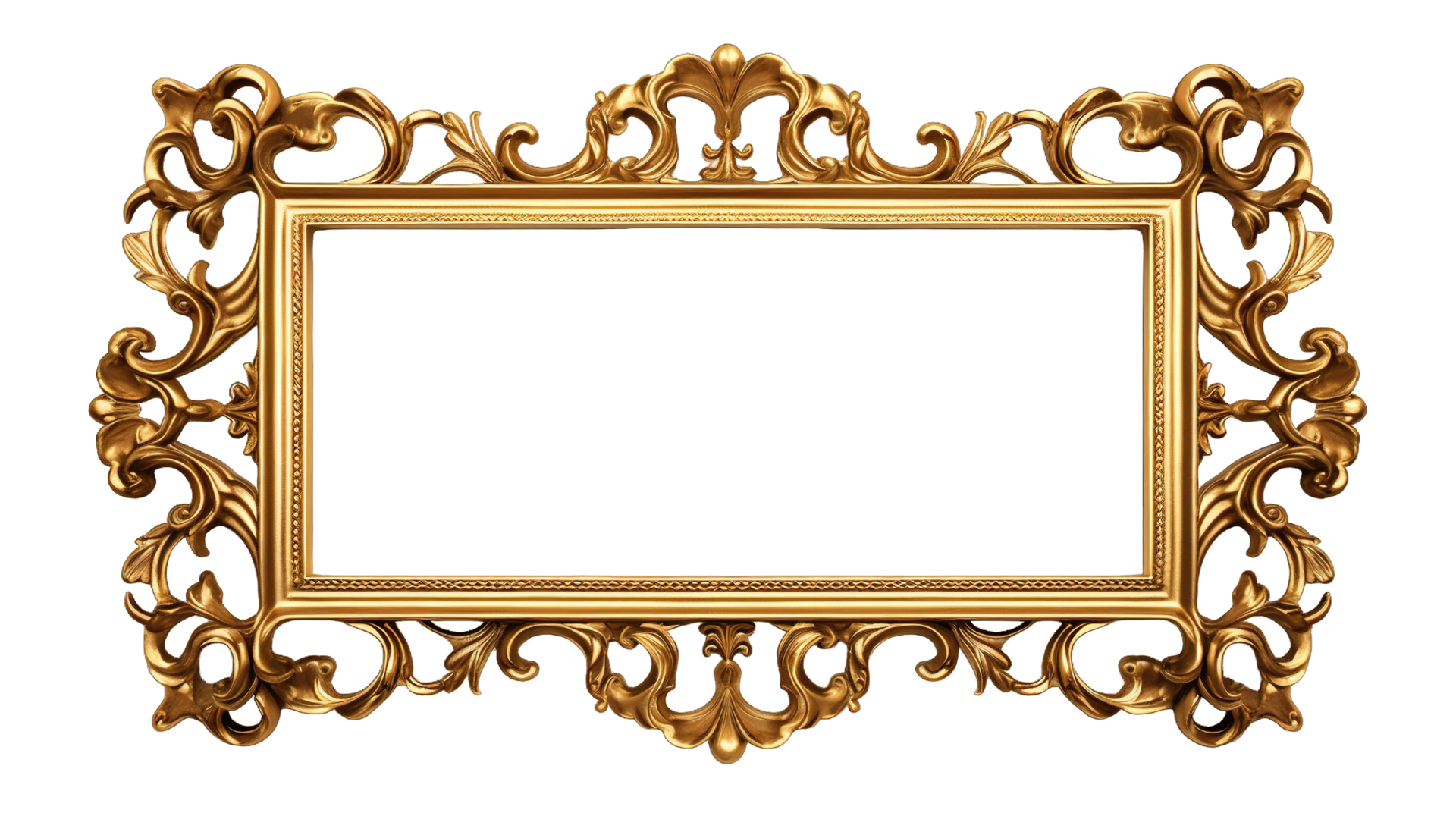 Golden baroque Decorative luxury Photo frame isolated on transparent