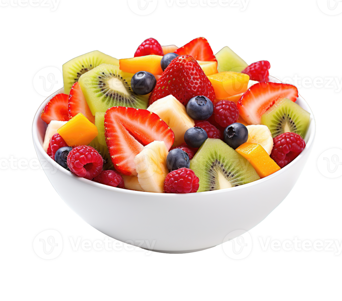 Fresh fruit salad isolated on transparent background. PNG file, cut out. AI Generated