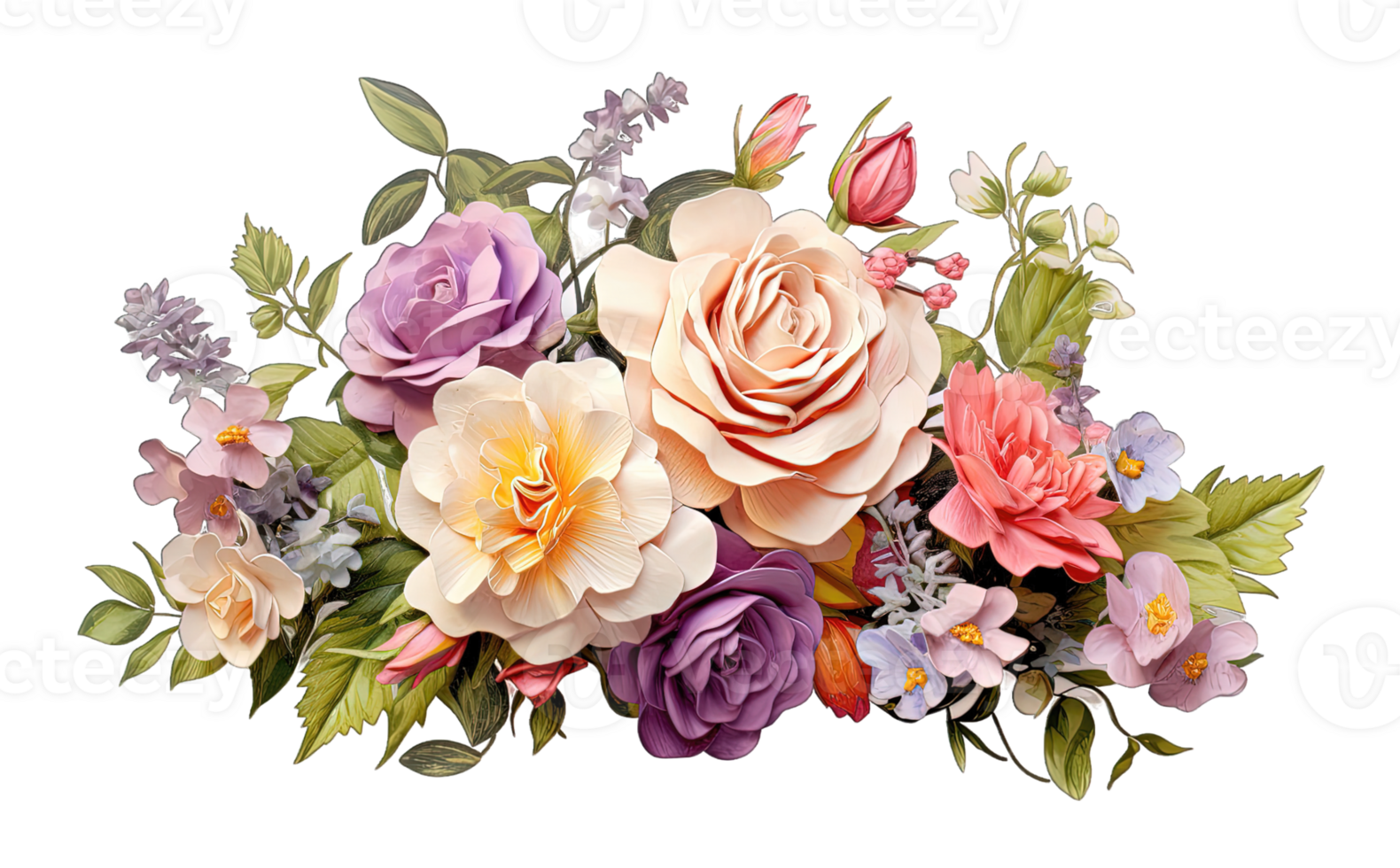 Roses Bouquet of garden flowers Floral arrangement isolated on transparent background. PNG file, cut out. AI Generated