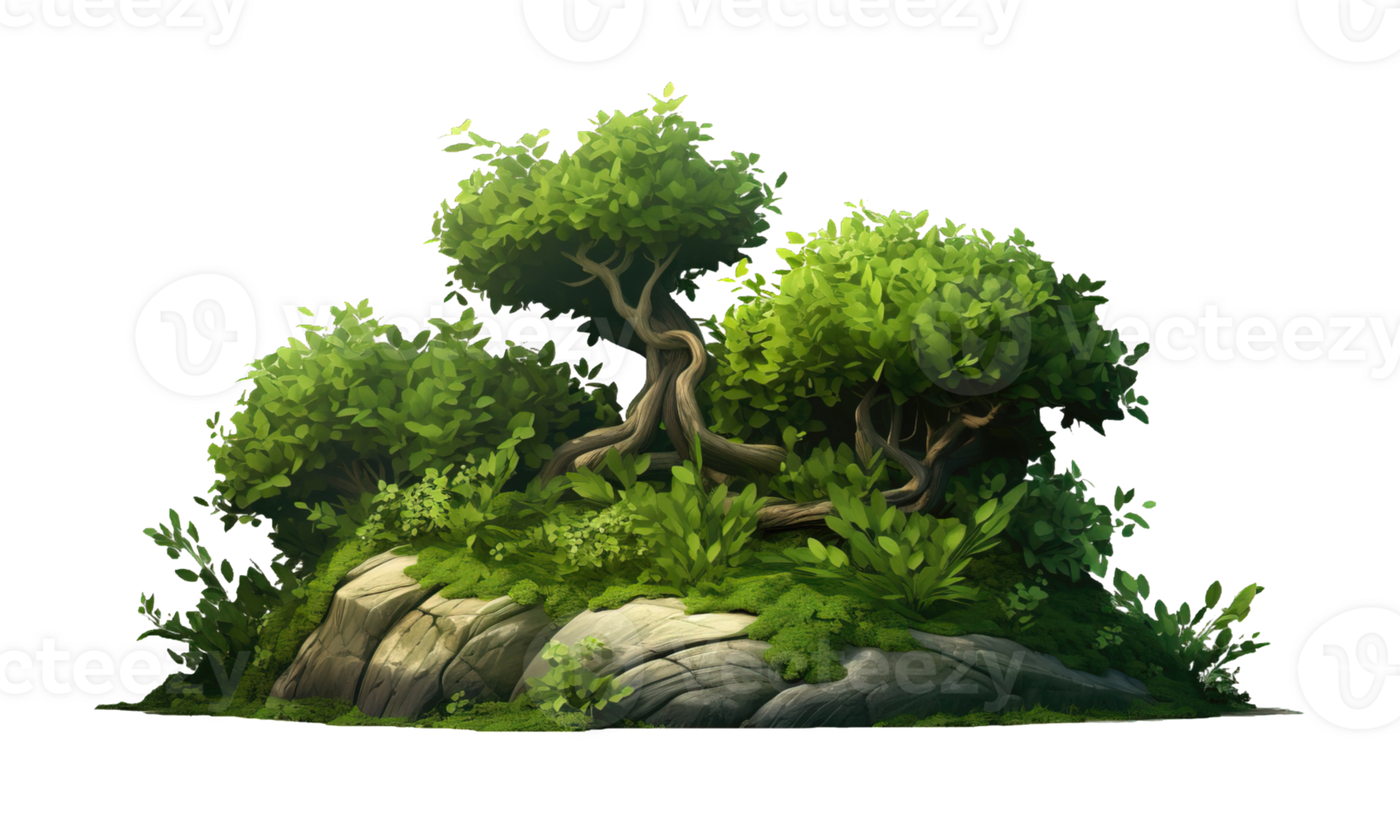 Green bush isolated on transparent background. PNG file, cut out. AI Generated