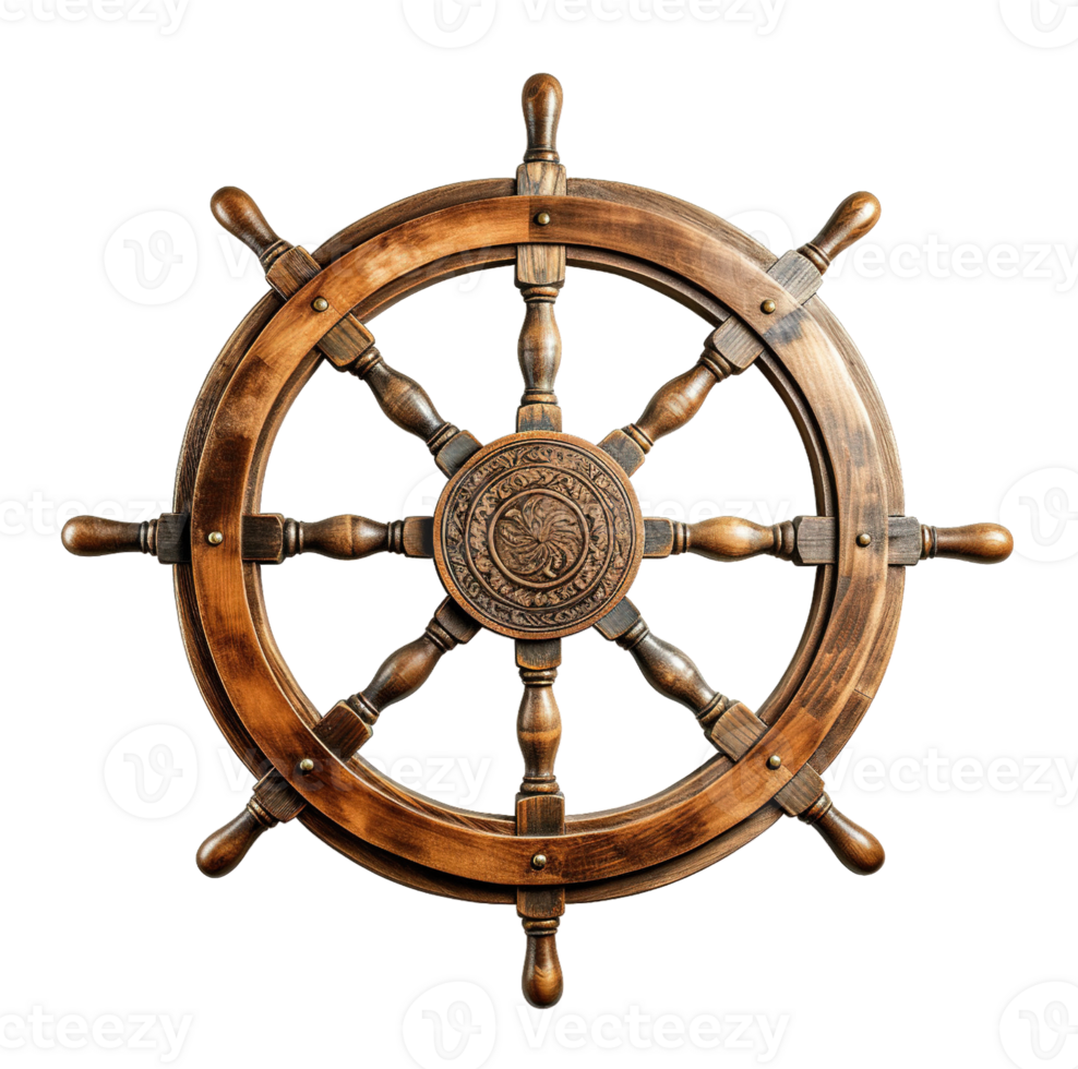 Steering hand wheel ship isolated on transparent background. PNG file, cut out. AI Generated