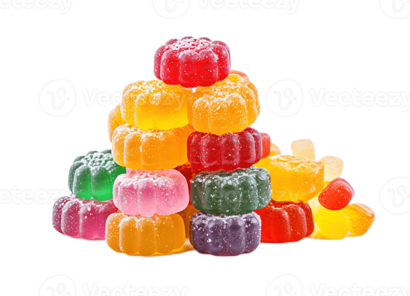 Colourful jelly candies isolated on transparent background. PNG file, cut out. AI Generated